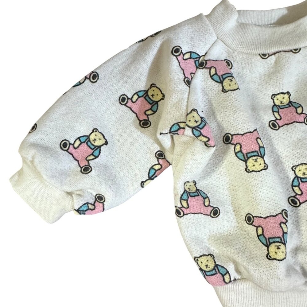 Vintage Baby Sweater With Bear Print - 80s White Cotton Blend Pullover - Picture 3 of 9